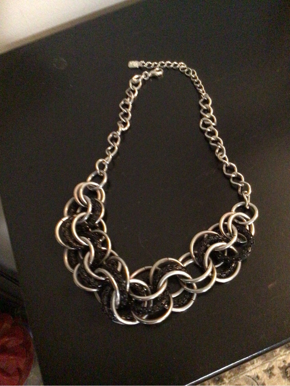 Silver and Black Statement Chain Necklace by